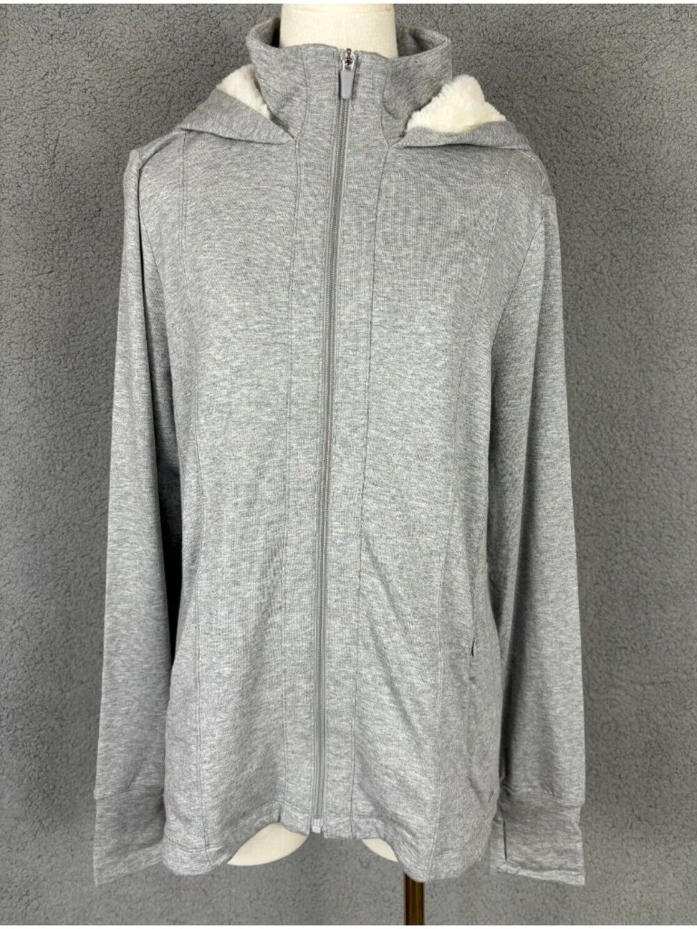Zuda women's french terry zip front hooded jacket Zip pockets Gray, Medium NWOTs